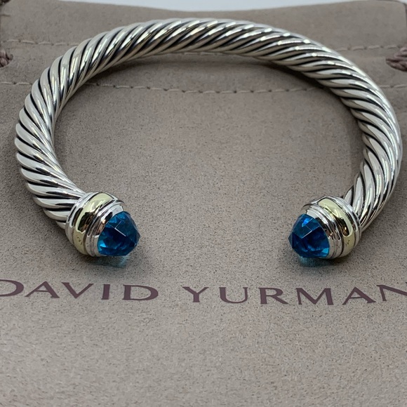 David Yurman 14k Gold 7mm Blue Topaz Bracelet - Picture 2 of 8